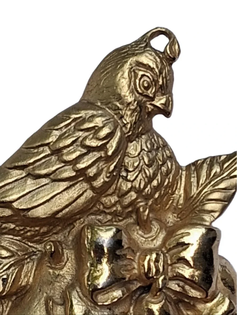 Vintage R. Mandle Signed Partridge Pear Tree Bird Brooch Pin Gold Tone USA